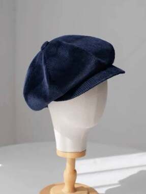 HANDMADE Unisex 8-Panel Midnight Blue Thin Corduroy Newsboy Cap Cabbie Hat NWOT